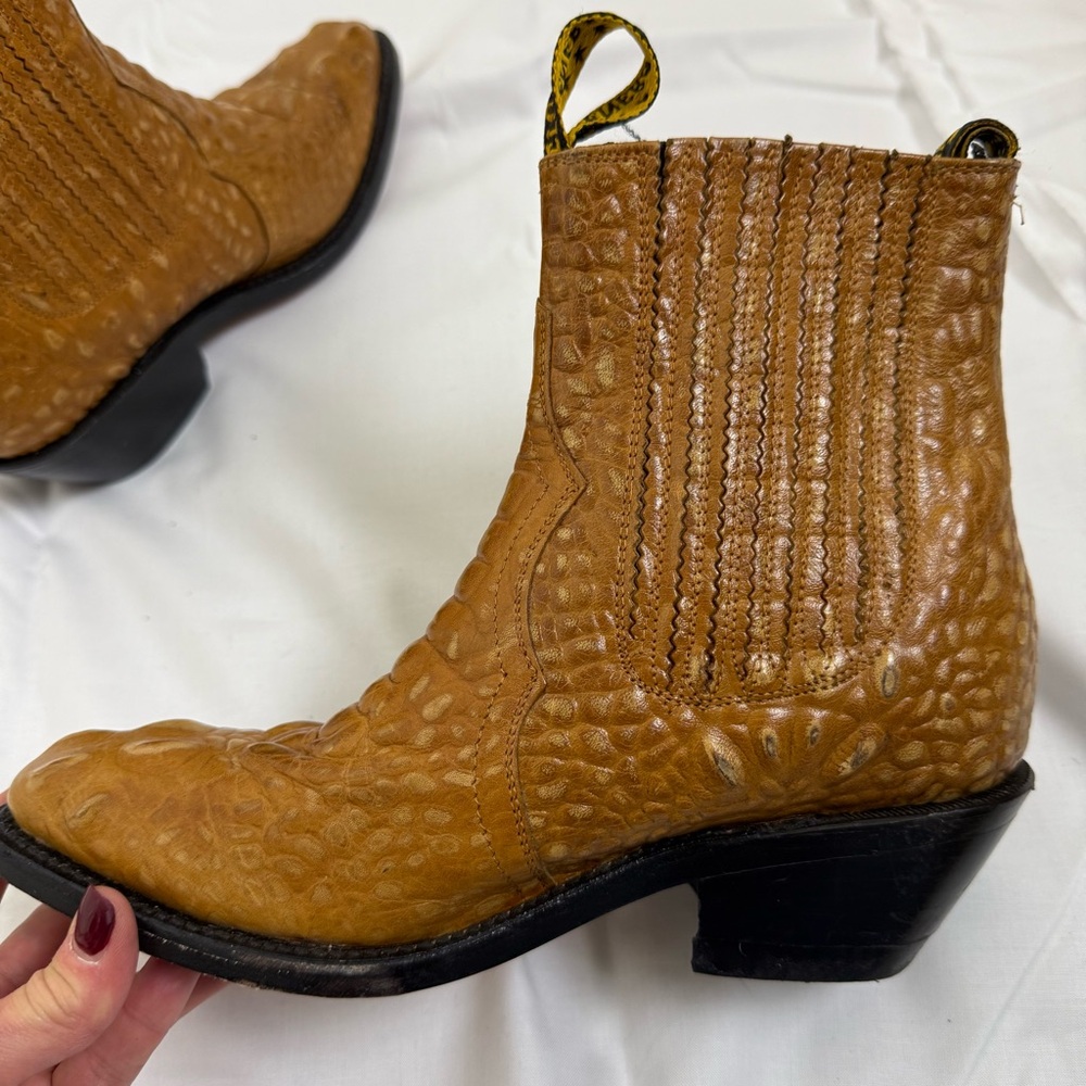 El General Alligator Print Brown Leather Ankle Cowboy Boots Mexico Mens Sz 25